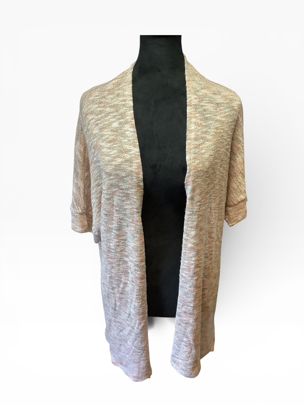 Torrid Tan Taupe Metallic Gold Fleck Cardigan Short Sleeve Size 1 XL